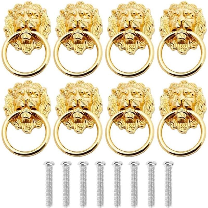 foto del prodotto bebusingoto maniglie per mobili a forma di testa di leone, 8 pezzi anelli per cassetti con testa di leone in bronzo antico con viti, per ante di