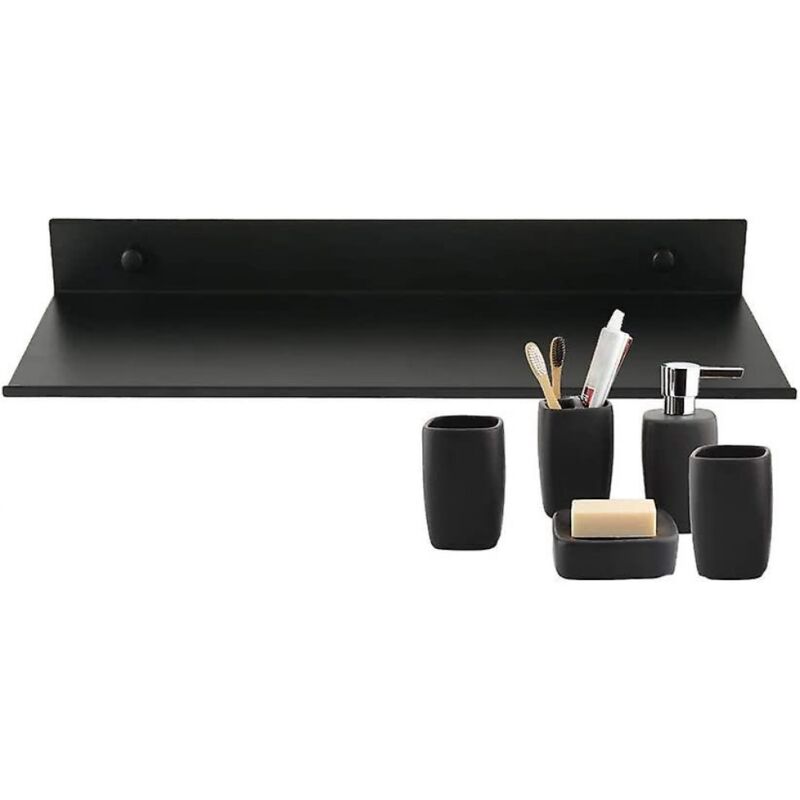 foto del prodotto bebusingoto mensola da parete sospesa per bagno, mensola rettangolare in alluminio opaco, ultra sottile, resistente, nera 30 cm 