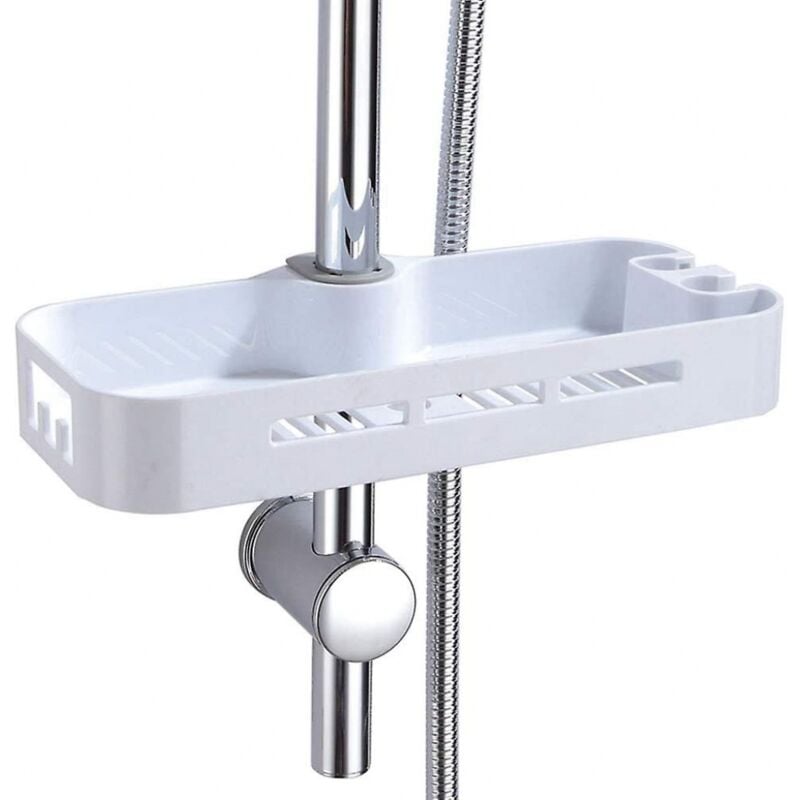 foto del prodotto bebusingoto mensola portaoggetti per doccia, portaoggetti per doccia da bagno con 2 ganci per shampoo, organizer per bagno, adatta a binari da