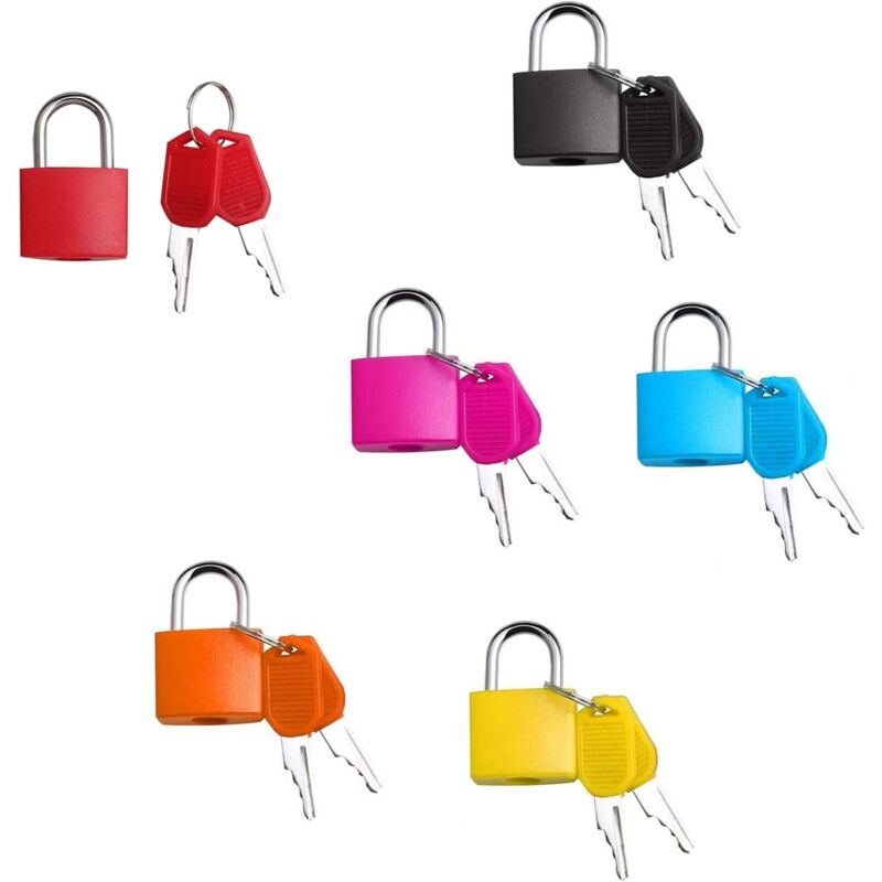 foto del prodotto bebusingoto mini lucchetti per bagagli con 2 chiavi, piccolo lucchetto, lucchetti per valigie multicolori, lucchetti da viaggio con catena, 6 colori