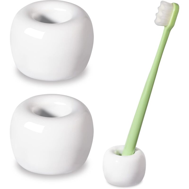 foto del prodotto bebusingoto mini portaspazzolino in ceramica elegante per il piano del bagno, bianco, confezione da 2