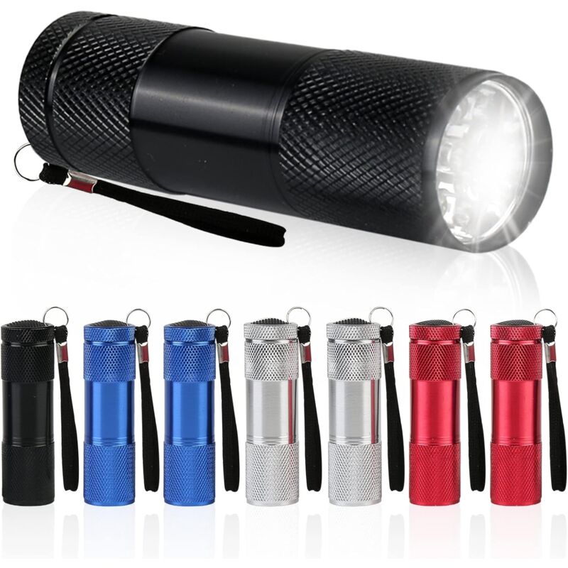 foto del prodotto bebusingoto mini torcia elettrica 8 pezzi torce a led per feste di compleanno per bambini, piccola torcia in alluminio impermeabile con cordino per