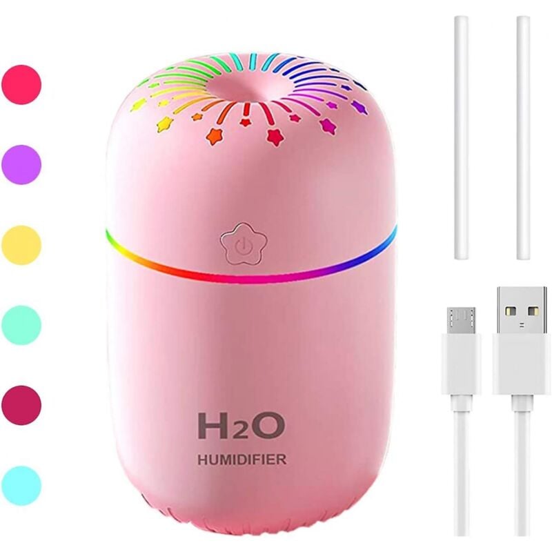 foto del prodotto bebusingoto mini umidificatore portatile, piccolo refrigeratore, umidificatore a nebbia con luce notturna colorata, auto rosa 