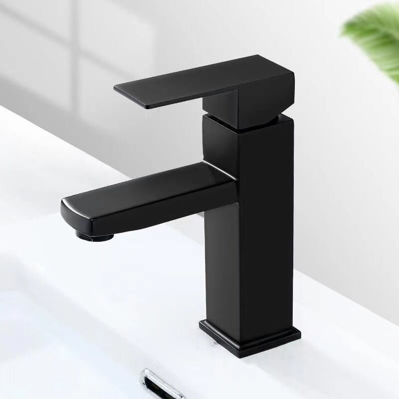 foto del prodotto bebusingoto miscelatore per lavabo in acciaio inox nero, sistema monocomando per acqua calda e fredda con tubi flessibili inclusi, installazione
