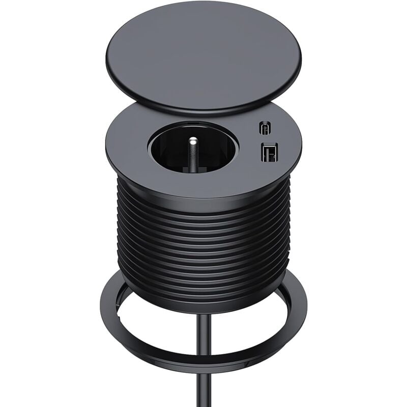 foto del prodotto bebusingoto multipresa da incasso, multipresa da incasso con 1 presa, 1 porta usb c, 1 porta usb a, diametro 75 mm, cavo da 1,5 m, presa da tavolo