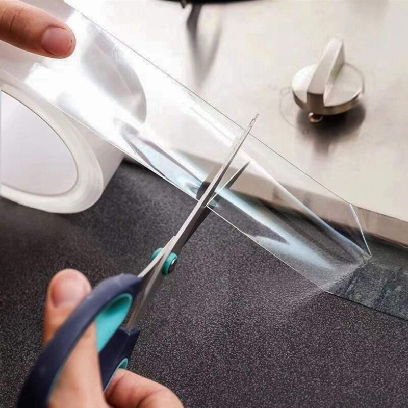 foto del prodotto bebusingoto nastro adesivo acrilico impermeabile, striscia decorativa antimuffa per cucina e bagno lungo. 5m larghezza. 3cm trasparente