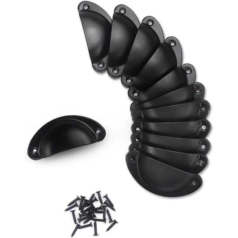 foto del prodotto bebusingoto nero 12 pezzi 81x35mm maniglie a conchiglia vintage per porte di mobili da cucina pomelli per cassetti maniglie con 24 pezzi viti