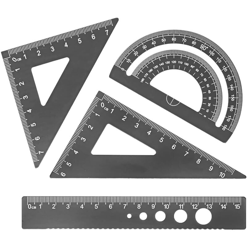 foto del prodotto bebusingoto nero goniometro quadrato, righello quadrato scolastico con scatola portaoggetti, set di righelli geometrici matematici in lega di