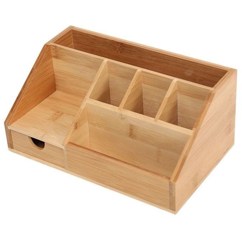 foto del prodotto bebusingoto - organizer da scrivania in legno - portapenne con cassetto - organizer per riporre oggetti da scrivania - scatola portaoggetti da