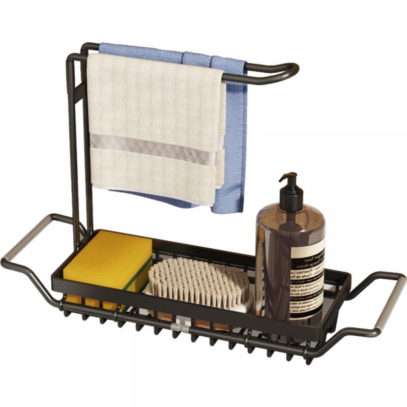 foto del prodotto bebusingoto organizer in acciaio inox per lavello da cucina con barra portasciugamani per riporre spazzole e stracci.
