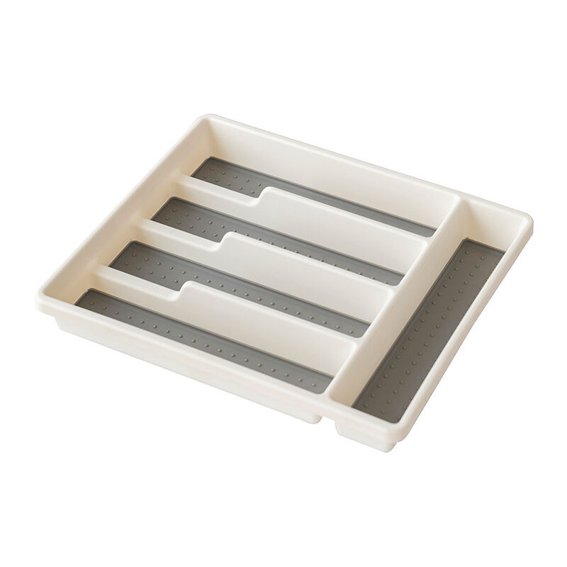 foto del prodotto bebusingoto organizzatore per posate, vassoio per cassetto, utensili, posate, organizer per piatti da cucina, 5 scomparti, bianco
