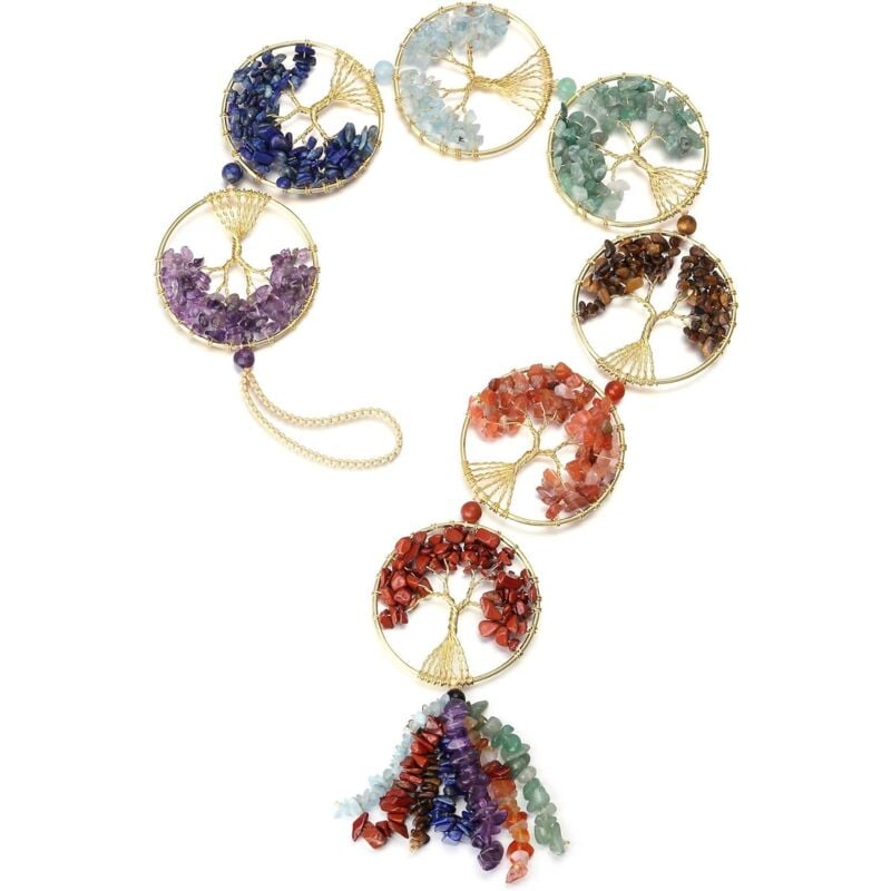 foto del prodotto bebusingoto ornamento da appendere all albero della vita dei 7 chakra, pietra decorativa per chakra, decorazione da appendere per yoga, auto,