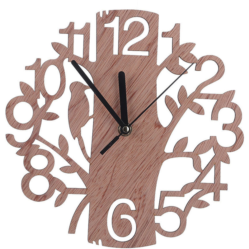 foto del prodotto bebusingoto orologio da parete in legno a forma di uccello, orologio da parete decorativo naturale, orologio creativo da appendere