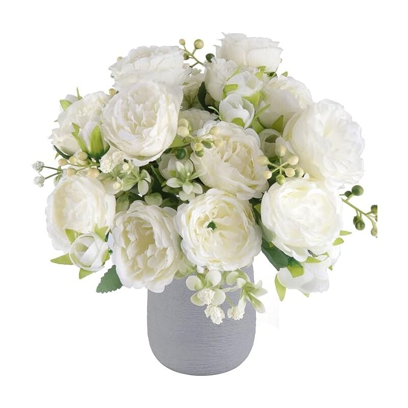 foto del prodotto bebusingoto peonie artificiali, fiori finti, bouquet di peonie di seta bianche, 4 mazzi, fiori autunnali per centrotavola da matrimonio in stile