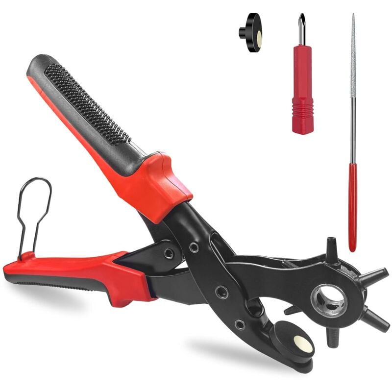 foto del prodotto bebusingoto perforatrice rotonda da 2 4,5 mm con 6 misure di perforazione, pinza professionale girevole per cinture in pelle per carte, cinturini