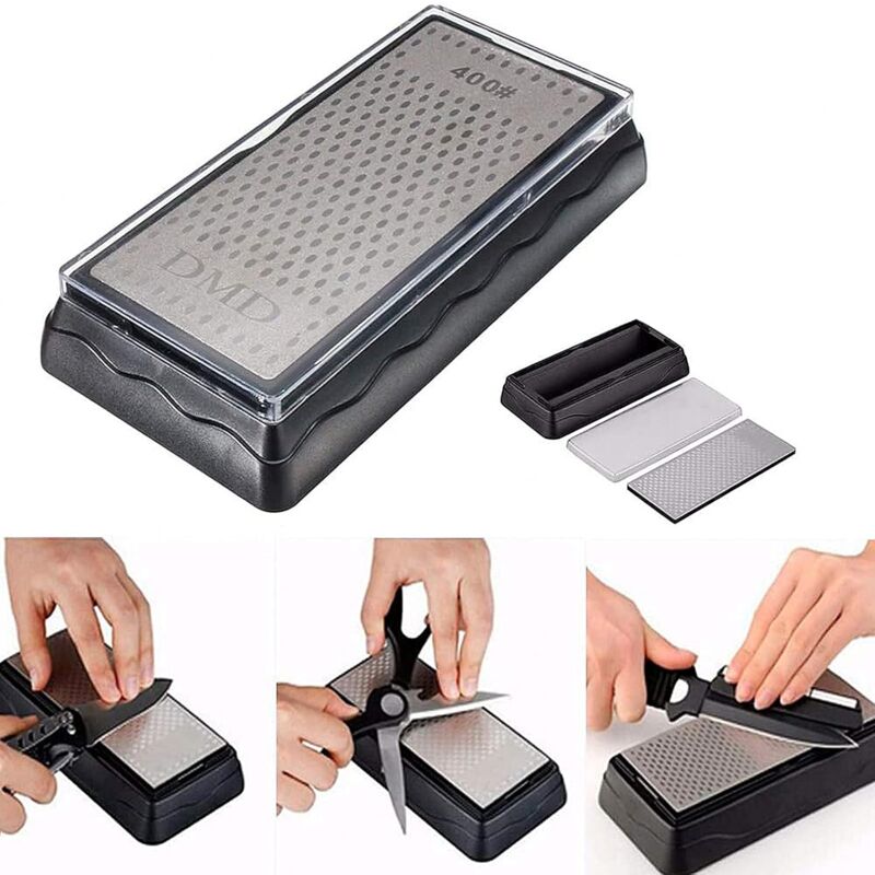 foto del prodotto bebusingoto pietra per affilare a doppia faccia con piastra diamantata, pietra per affilare i coltelli con grana 400 1000, utensile per affilare la