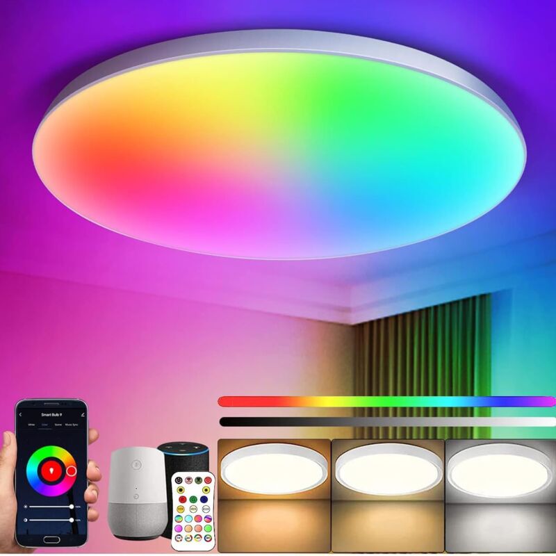 foto del prodotto bebusingoto plafoniera led dimmerabile, plafoniera smart color con alexa, lampada da soffitto con telecomando e controllo app per camera da letto,