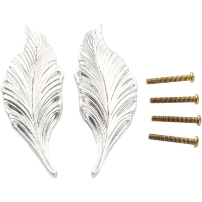 foto del prodotto bebusingoto pomelli per mobili a forma di foglia, argento, confezione da 2, lega di zinco, stile art d co, per armadietti, cassetti, bagno.