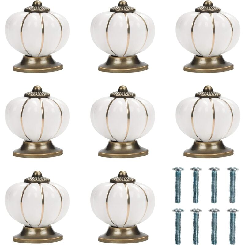 foto del prodotto bebusingoto pomelli per mobili in ceramica bianca e oro a forma di zucca con viti confezione da 8 4 x 4 cm pomelli per mobili rotondi vintage