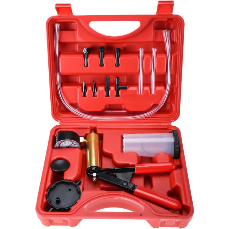 foto del prodotto bebusingoto pompa per vuoto manuale, tester del vuoto del liquido dei freni e dispositivo di spurgo, 6 adattatori con custodia