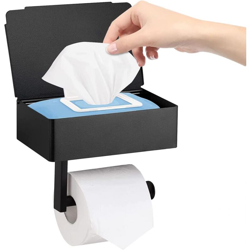 foto del prodotto bebusingoto porta carta igienica, porta salviette nero opaco, contenitore portaoggetti, montaggio a parete in acciaio inox per bagno e cucina