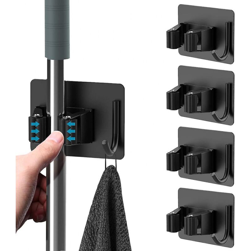 foto del prodotto bebusingoto porta scopa adesivo da parete, 4 pezzi, senza foratura, porta mocio con ganci per cucina