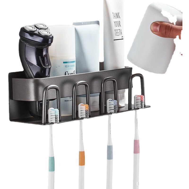 foto del prodotto bebusingoto porta spazzolino da denti in alluminio grigio senza pistola, montaggio a parete, porta spazzolino elettrico, porta dentifricio,
