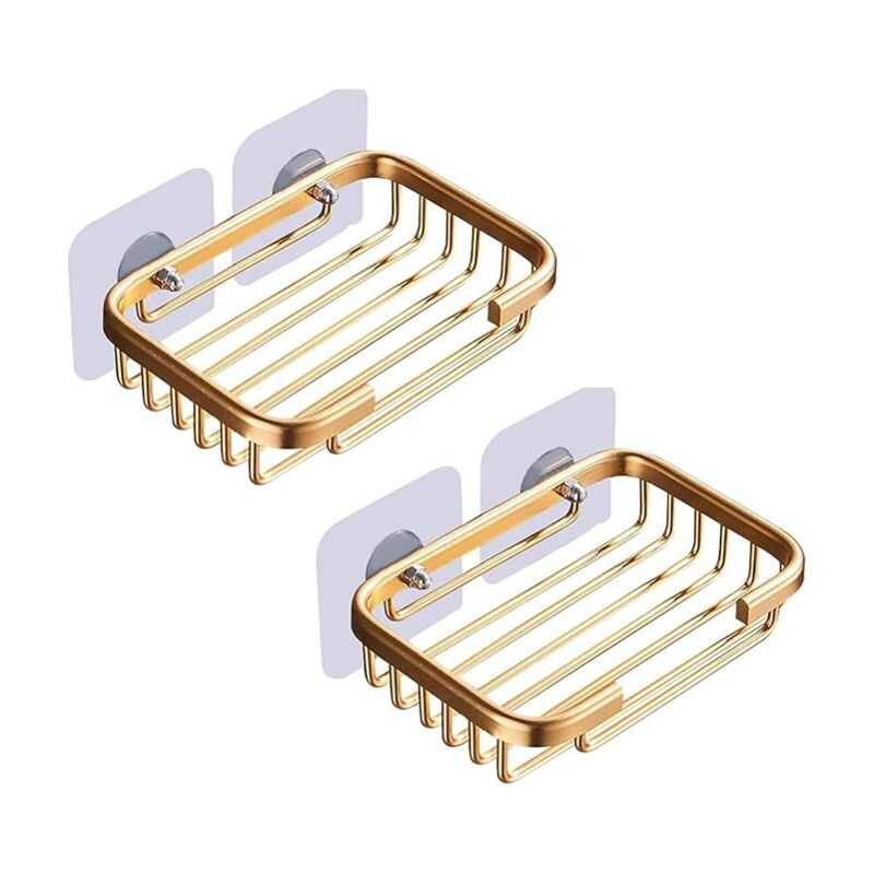 foto del prodotto bebusingoto portasapone da doccia dorato, confezione da 2, creativo scolapiatti sospeso, portasapone autoadesivo, anti danno, accessori da bagno
