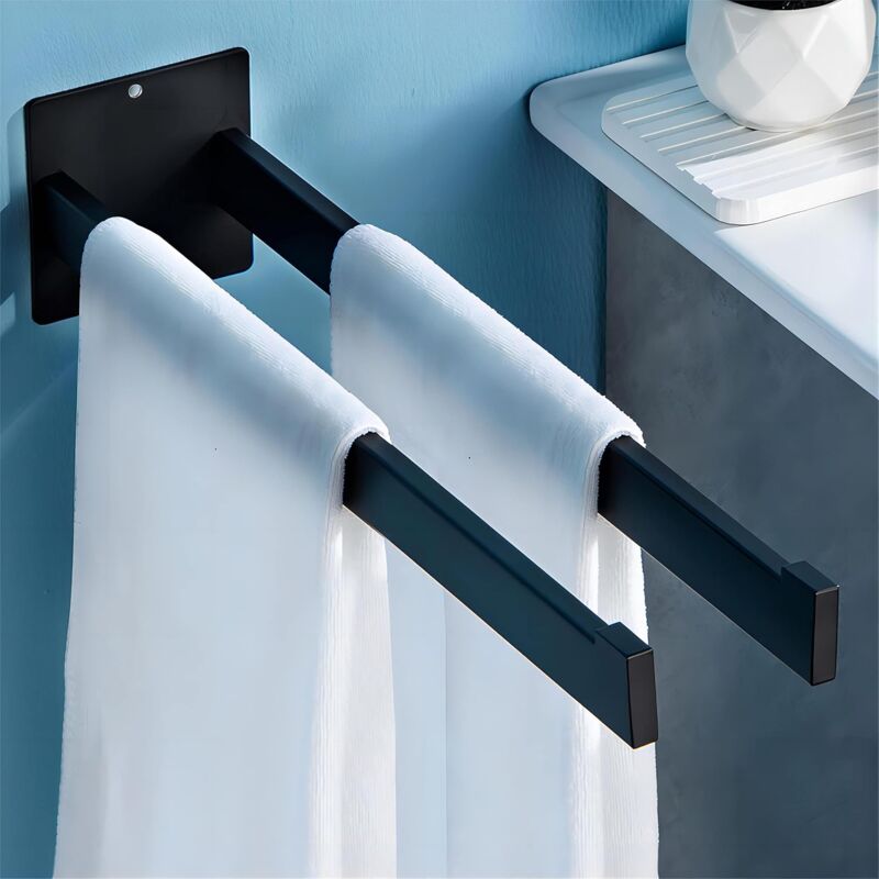 foto del prodotto bebusingoto portasciugamani da bagno, portasciugamani da parete per bagno o cucina, portasciugamani autoadesivo in acciaio inox nero da 40 cm