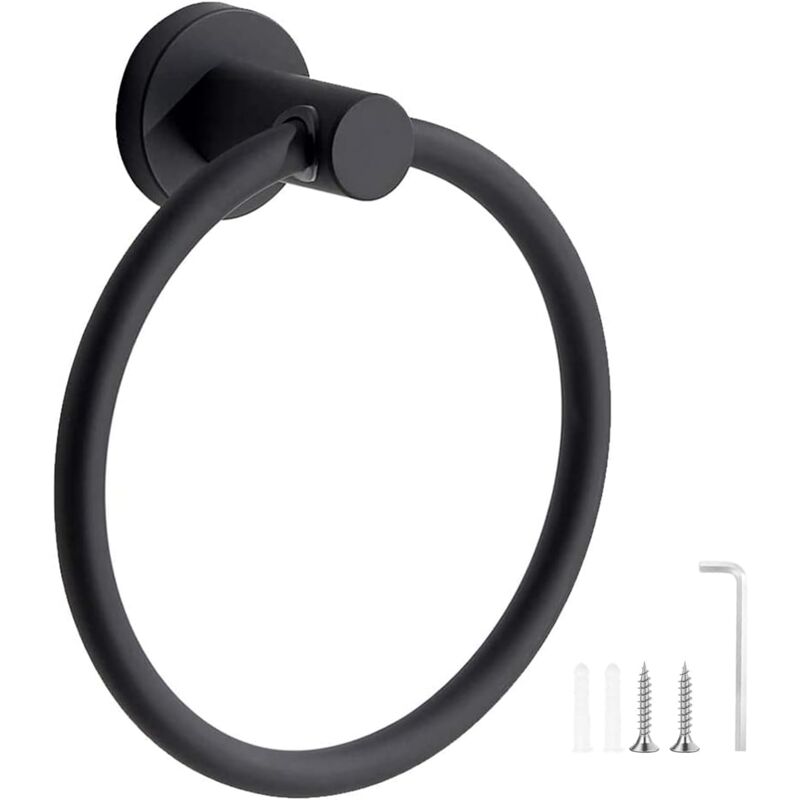 foto del prodotto bebusingoto portasciugamani nero con anello nero satinato, portasciugamani da parete in acciaio inox 304, portasciugamani rotondo per bagno.