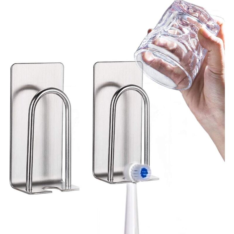 foto del prodotto bebusingoto portaspazzolino da denti, confezione da 2, autoadesivo, in acciaio inox sus 304, gancio per spazzolino elettrico, montaggio a parete,