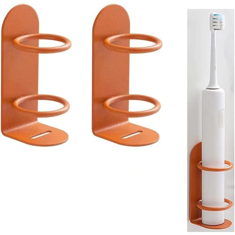 foto del prodotto bebusingoto portaspazzolino elettrico da 2 pezzi, portaspazzolino da parete, portaspazzolino da bagno ecologico, senza foratura arancione 