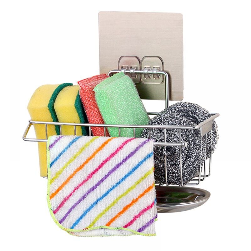 foto del prodotto bebusingoto portaspugna da lavello da cucina in acciaio inox da 19 x 9 x 7 cm, adatto per riporre spazzole e strofinacci, senza bisogno di