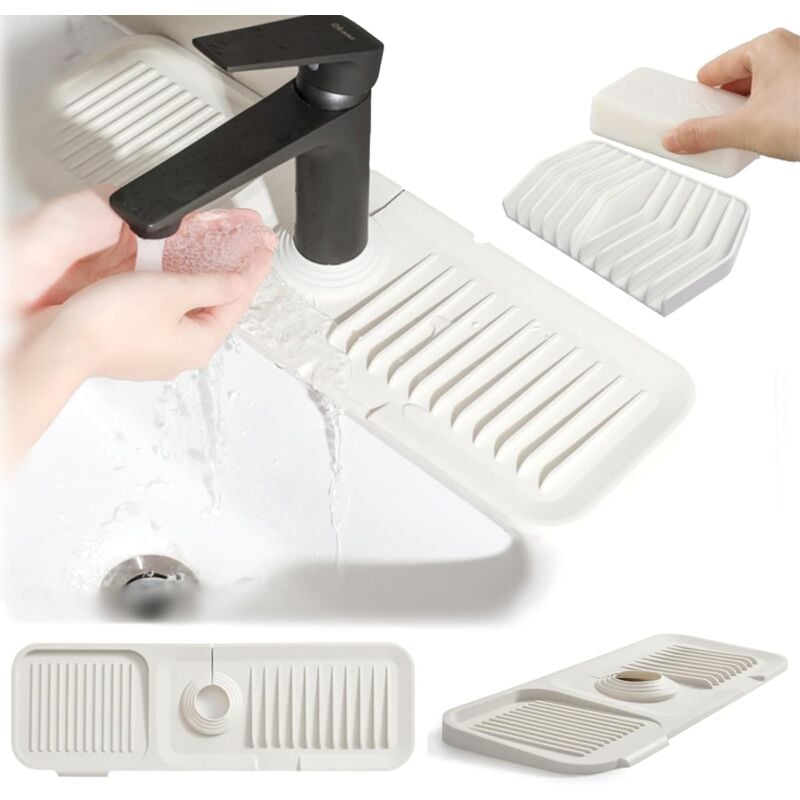 foto del prodotto bebusingoto protezione rubinetto e tappetino antigoccia, tappetino di scarico in silicone per lavello cucina, inclinazione 5 , 1445 cm, bianco
