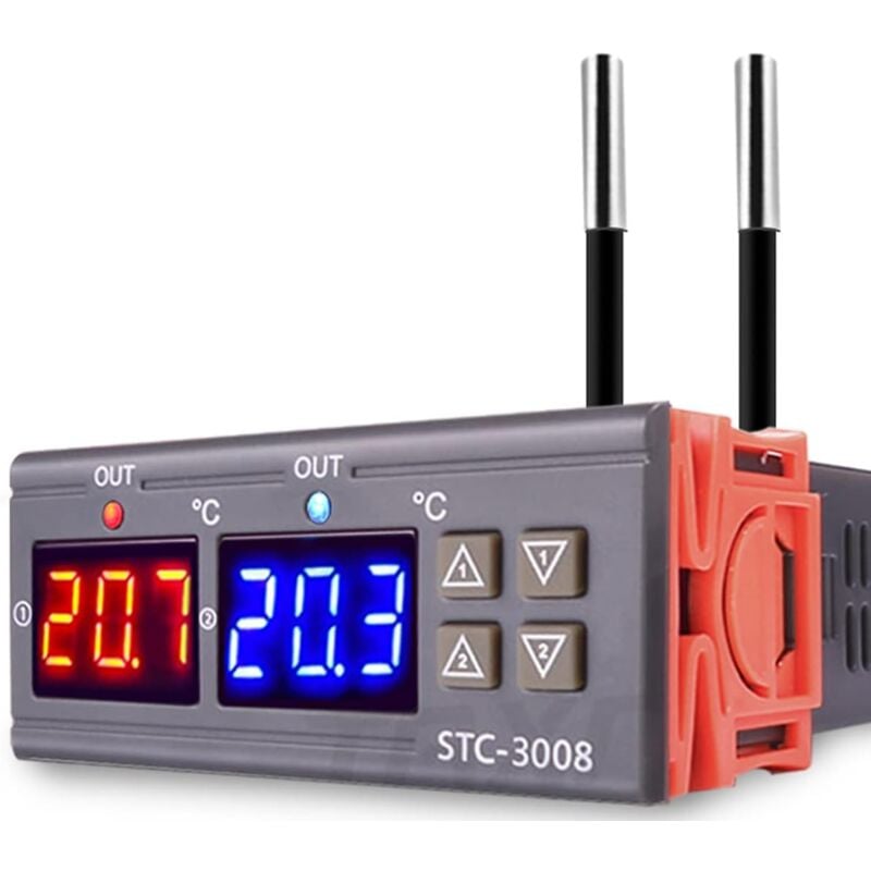 foto del prodotto bebusingoto pz stc 3008 dc 12v regolatore termostato temperatura, regolatore temperatura digitale con doppio display e doppio sensore sonda ntc,