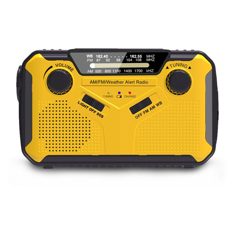 foto del prodotto bebusingoto radio portatile a dinamo, radio am fm a manovella solare, radio a batteria con power bank da 2500 mah, torcia a led, allarme sos e