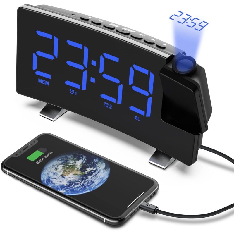 foto del prodotto bebusingoto radiosveglia con proiezione, sveglia con proiezione a soffitto a 180 , orologio digitale fm usb con doppia sveglia, timer di