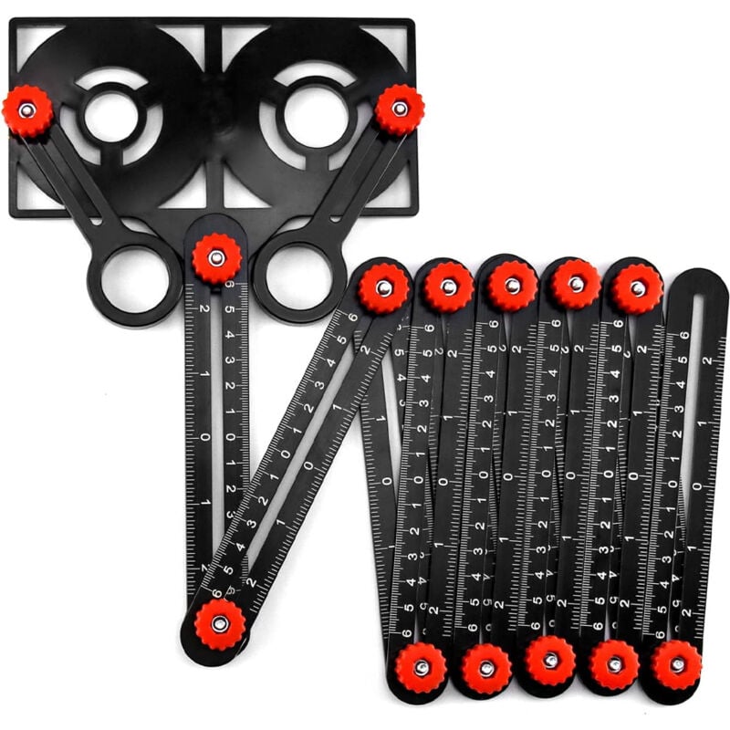 foto del prodotto bebusingoto righello di misurazione multiangolo con fori guida, righello pieghevole a 12 lati per progetti di falegnameria e ingegneria.
