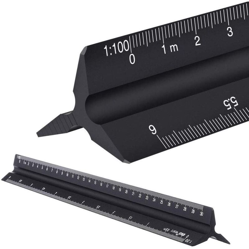 foto del prodotto bebusingoto righello triangolare in alluminio per architetti, metrico 1 20, 1 25, 1 50, 1 75, 1 100, 1 125, standard circa 30,5 cm, per architetti