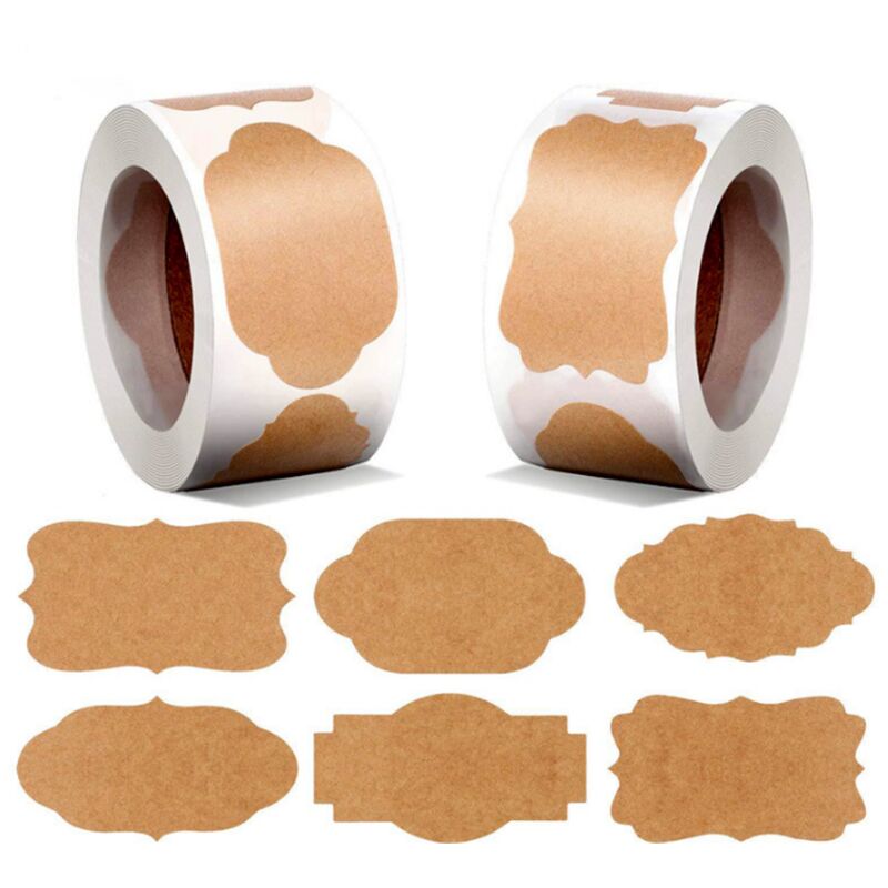 foto del prodotto bebusingoto rotoli da 600 etichette autoadesive in carta kraft, etichette adesive per dolci, etichette autoadesive per barattoli di cibo, etichette