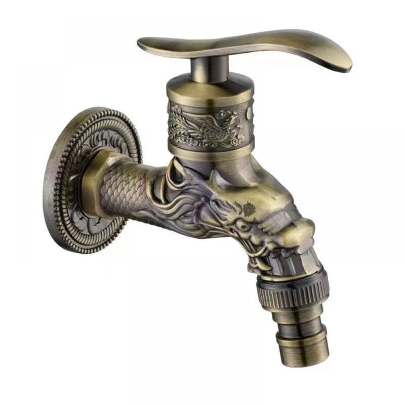 foto del prodotto bebusingoto rubinetto da parete in ottone vintage, rubinetto g1 2 , rubinetto in rame antico con drago intagliato per cucina, bagno e giardino.