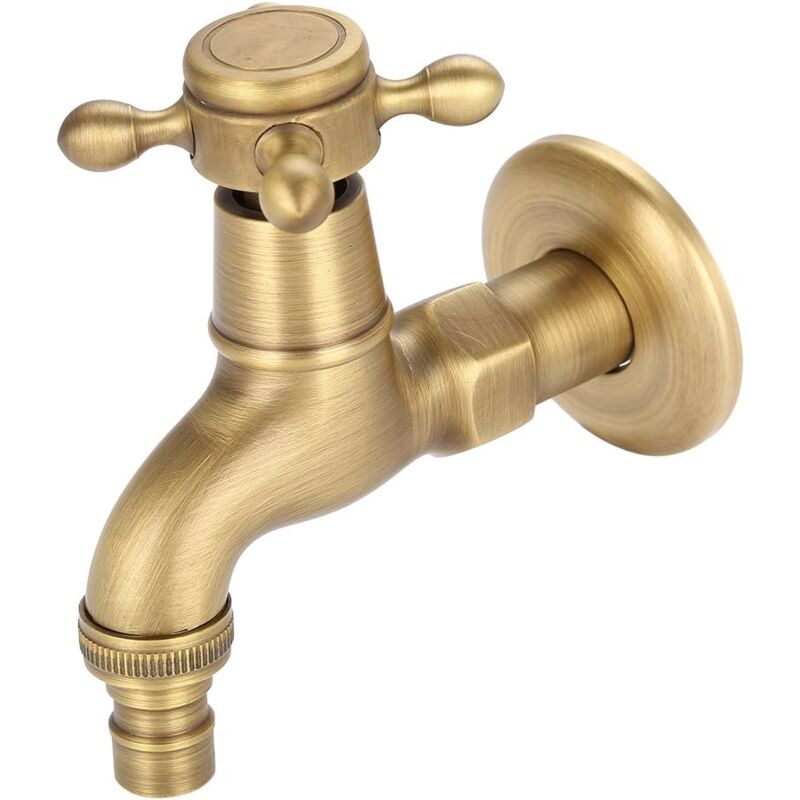 foto del prodotto bebusingoto rubinetto in ottone anticato, miscelatore decorativo per lavatrice da esterno, stile vintage europeo, rubinetto unico a parete.