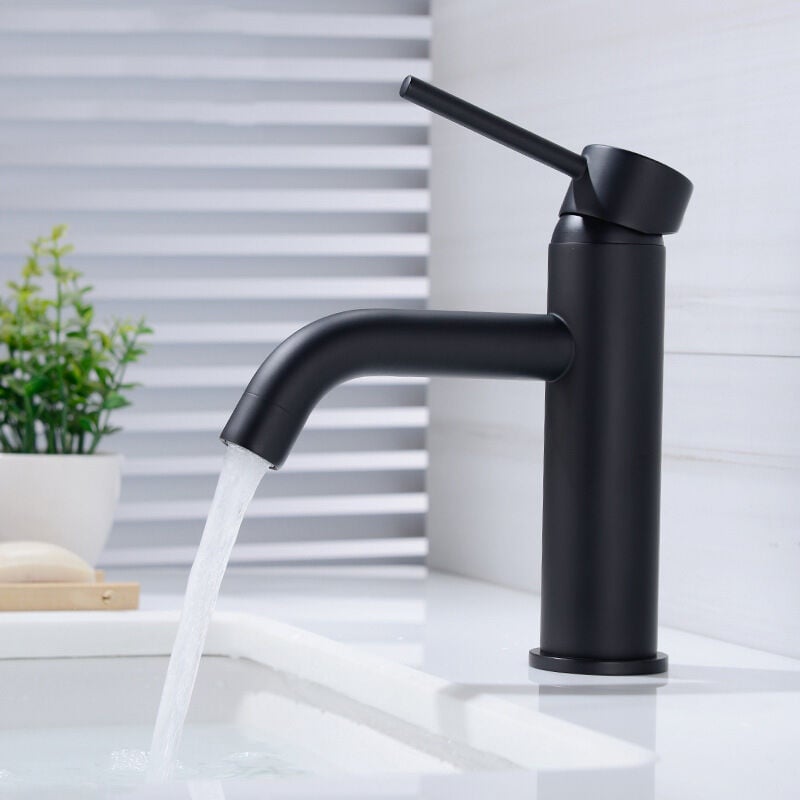 foto del prodotto bebusingoto rubinetto per bagno nero, miscelatore per lavabo in ottone, miscelatore per bagno girevole a 360 , anti schizzo