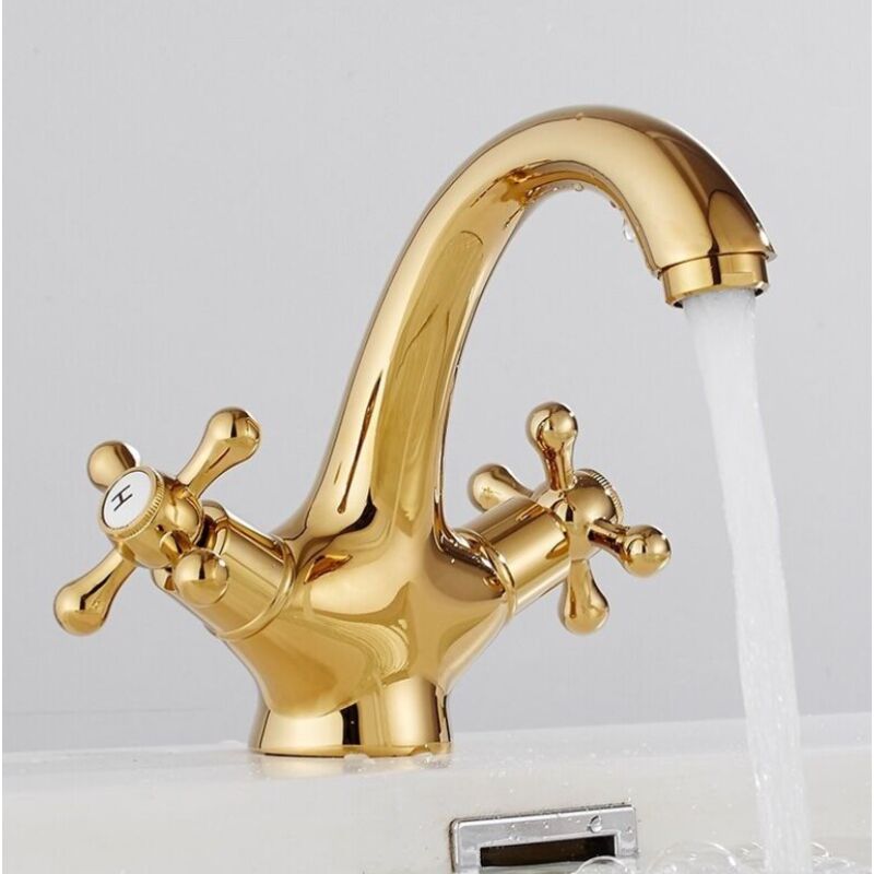 foto del prodotto bebusingoto rubinetto per lavabo da bagno in ottone vintage, miscelatore per bagno a 2 maniglie, oro