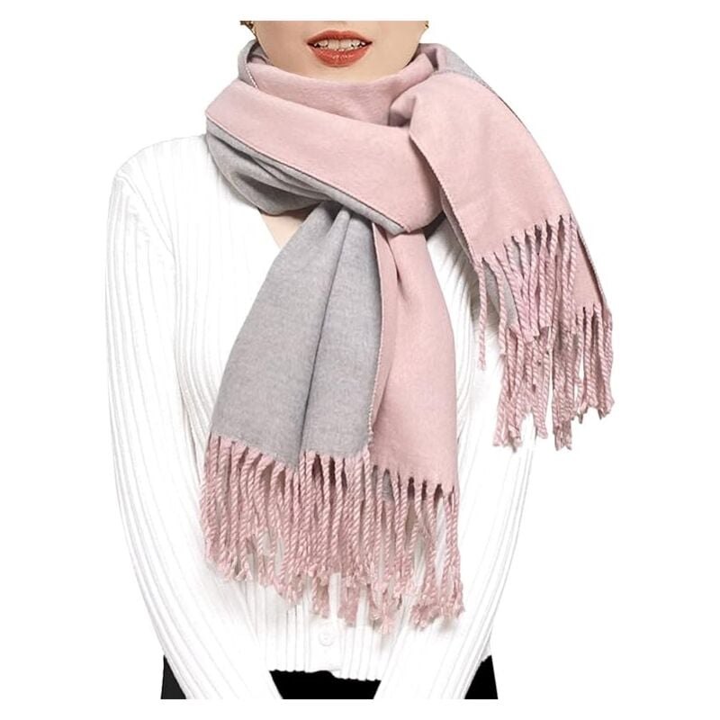 foto del prodotto bebusingoto sciarpa in cashmere da donna, invernale, reversibile, in pashmina, lunga, grande, spessa e calda, con nappa, per regalo di nozze.