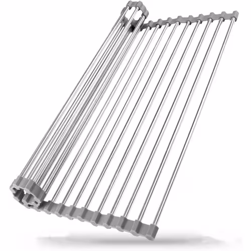 immagine 0 del prodotto bebusingoto scolapiatti arrotolabile in acciaio inossidabile, da posizionare sopra il lavello, utensile per molte attivit in cucina grigio,
