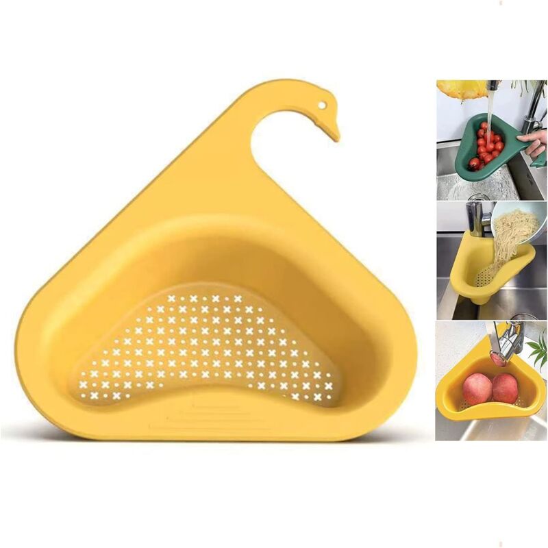 foto del prodotto bebusingoto scolapiatti triangolare ispessito per cucina giallo , cestello filtro per lavello a forma di cigno