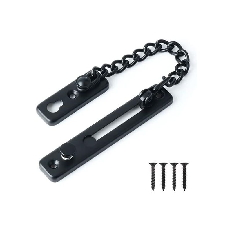 foto del prodotto bebusingoto serratura antifurto in acciaio inox nero con molla di limitazione e viti, ideale per porte interne.