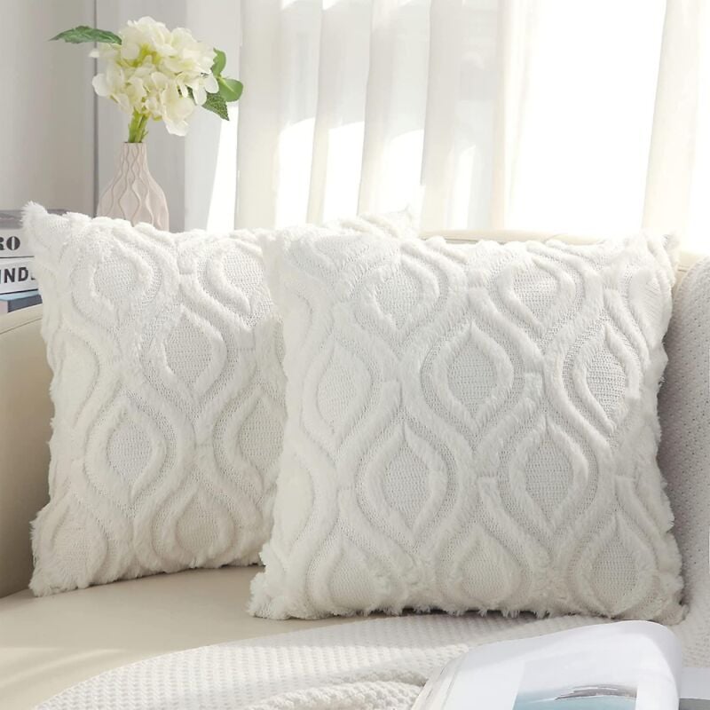 foto del prodotto bebusingoto set di 2 federe decorative in pelliccia sintetica bianco crema 45 x 45 cm