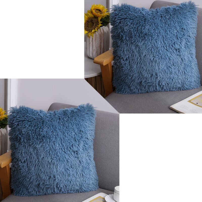 foto del prodotto bebusingoto set di 2 federe decorative per cuscini di divano in pelliccia di lusso, 40 x 40 cm, blu, per divano, camera da letto, letto, super